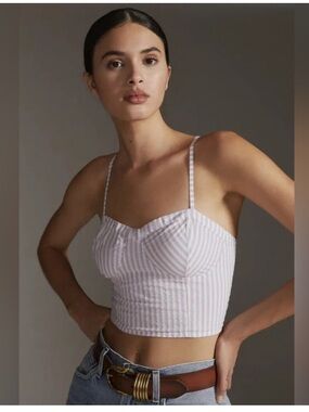Anthropologie Lavender and White Striped Cropped Top